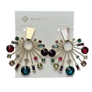 Kendra Scott Fabia Statement Earrings Gold Multi Color Crystal Sunburst E1457GLD